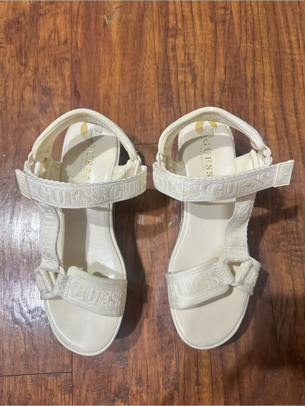GUESS Cream Embroidered Logo Platform Sandals